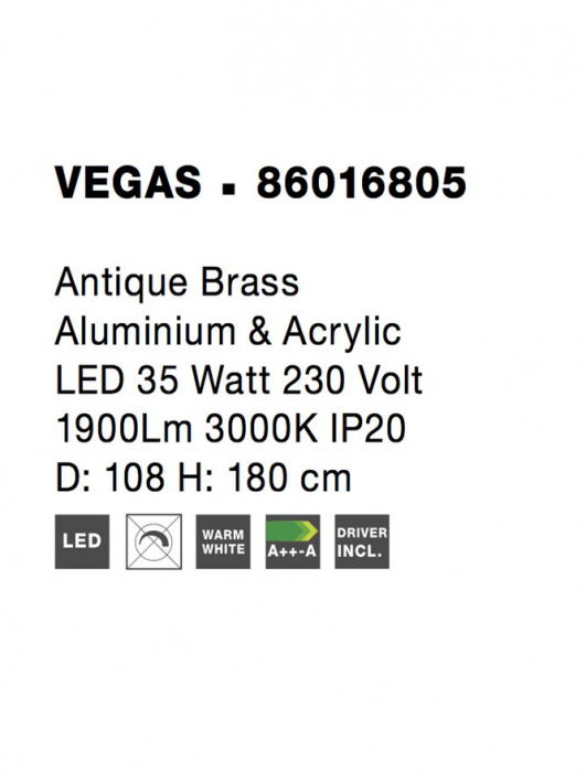 86016805 Suspensie Nova Luce VEGAS LED 35W 1900lm 3000K IP20 Aluminiu/Acril Antique Brass [4]