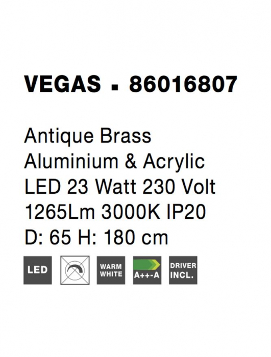 86016807 Lustra Nova Luce VEGAS LED 23W 1265lm 3000K IP20 Aluminiu/Acril Antique Brass [4]