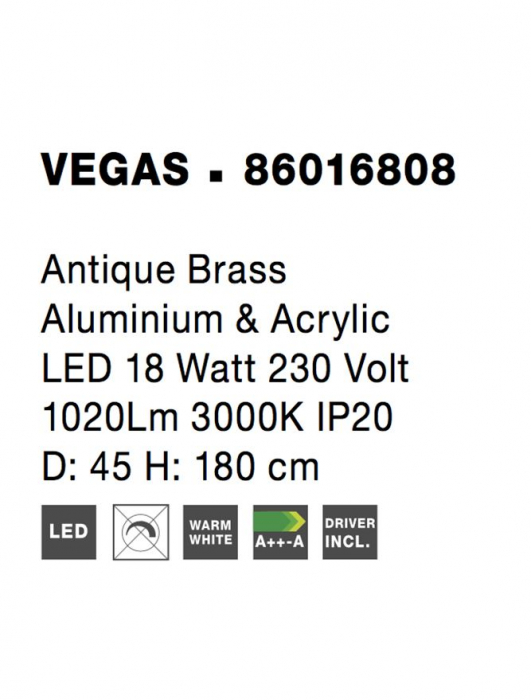 86016808 Suspensie Nova Luce VEGAS LED 18W 1020lm 3000K IP20 Aluminiu/Acril Antique Brass [4]