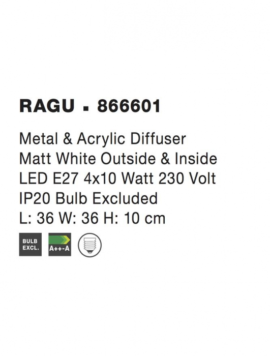 866601 Plafoniera Nova Luce RAGU E27 4x10W IP20 Metal Acril Alb/Negru [3]