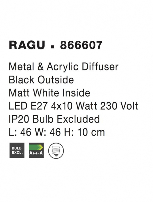866607 Plafoniera Nova Luce RAGU E27 4X10W lm  IP20 Metal Acril Matt Black/White [3]