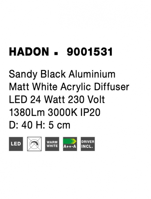 9001531 Plafoniera Nova Luce HADON LED 24W 1380lm 3000K Aluminium Sandy Black Nedimabil IP20 [7]