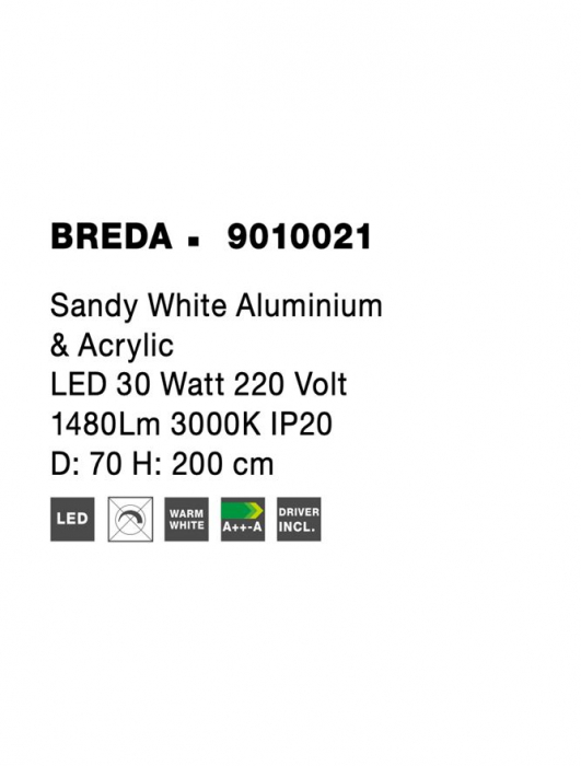 9010021 Lustra Nova Luce BREDA LED 30W 1480lm 3000K Aluminium & Acrylic Sandy White Nedimabil IP20 [9]