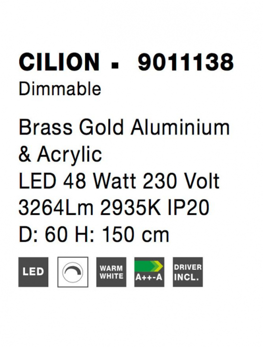 9011138 Suspensie Nova Luce CILION LED 48W 3264lm 3000K IP20 Aluminiu/Acril Brass Gold [6]