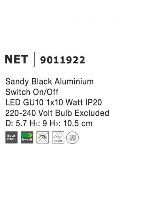 9011922 Aplica Nova Luce NET GU10 1X10W lm  IP20 Aluminium Sandy Black [9]