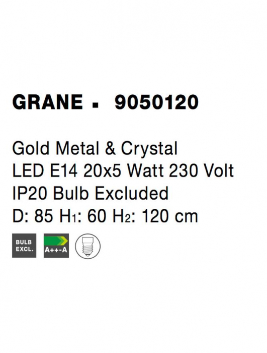 9050120 Candelabru Nova Luce GRANE E14 20x5W lm  IP20 Metal Crystal Gold [6]