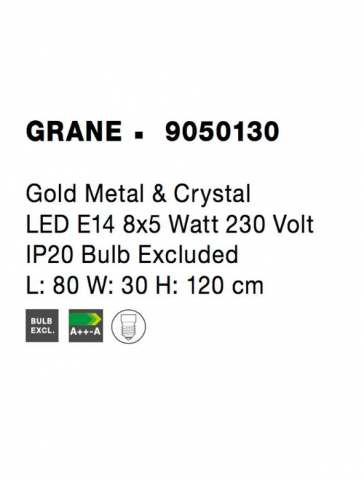 9050130 Lustra Nova Luce GRANE E14 8x5W   Metal & Crystal Gold  IP20 [5]