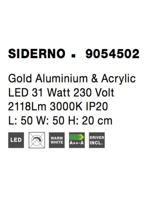 9054502 Plafoniera Nova Luce SIDERNO LED 31W 2118lm 3000K IP20 Aluminiu/Acril Gold NOVALUCE [6]