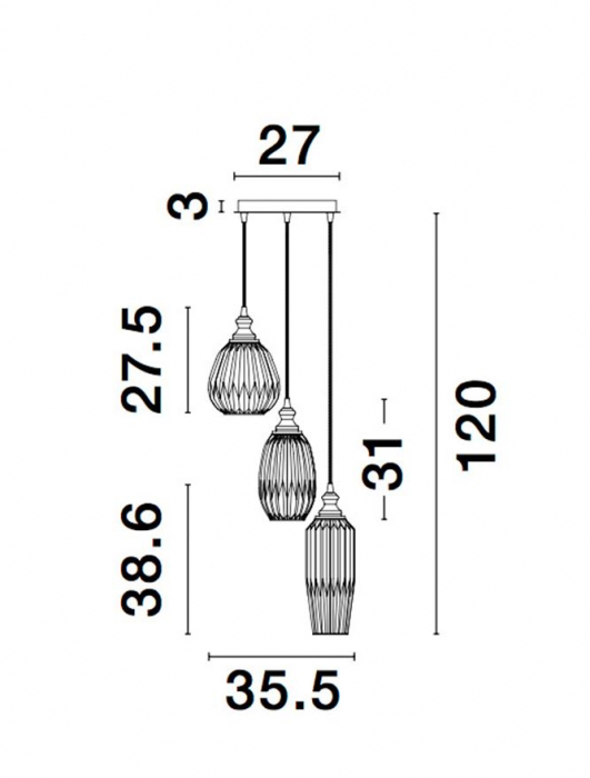 9066031 Lustra Nova Luce ZARLEY E27 3x12W IP20 Metal Smoky Gray Glass Chrome NOVALUCE [5]