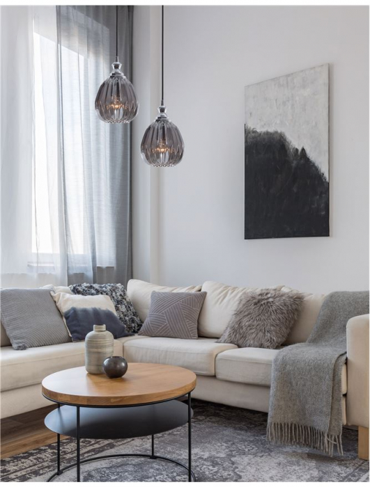 9066101 Suspensie Nova Luce ZARLEY E27 1x12W IP20 Chrome Metal Smoky Gray Glass NOVALUCE [2]