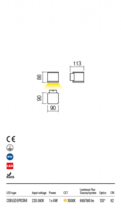 9080 Aplica REDO BETA LED 6W 530lm 3000K IP54 Aluminiu Turnat Dark Brown Optics 120° CRI 82 [2]