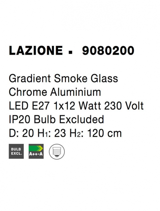 9080200 Pendul Nova Luce LAZIONE E27 1x12W   Aluminium & Smoke Glass Chrome  IP20 [5]