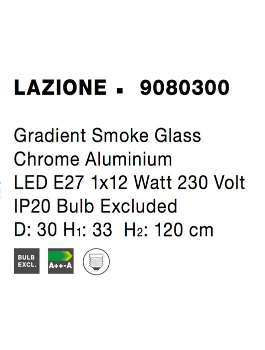 9080300 Pendul Nova Luce LAZIONE E27 1x12W   Aluminium & Smoke Glass Chrome  IP20 [5]