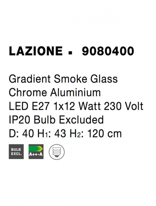 9080400 Pendul Nova Luce LAZIONE E27 1x12W   Aluminium & Smoke Glass Chrome  IP20 [6]