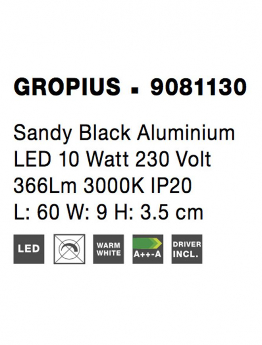 9081130 Aplica Nova Luce GROPIUS LED 10W 366lm 3000K Aluminium Sandy Black Nedimabil IP20 [8]