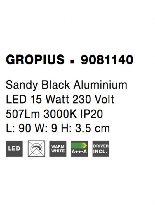 9081140 Aplica Nova Luce GROPIUS LED 15W 507lm 3000K Aluminium Sandy Black Nedimabil IP20 [9]