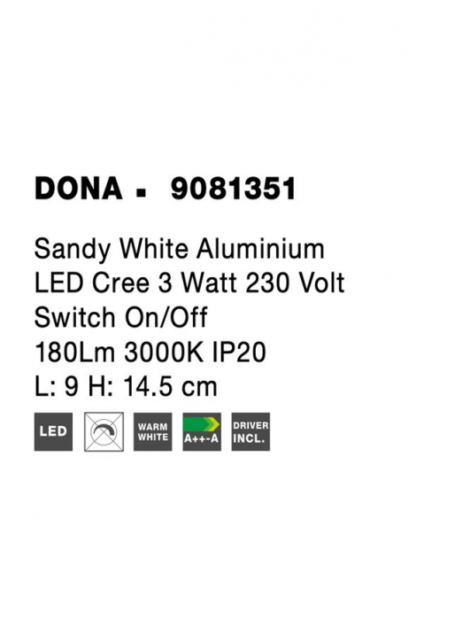 9081351 Aplica Nova Luce DONA LED 3W 180lm 3000K IP20 Aluminium Sandy White [8]