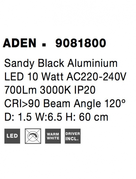 9081800 Aplica Nova Luce ADEN LED 10W 700lm 3000K Aluminium Sandy Black Nedimabil IP20 [7]