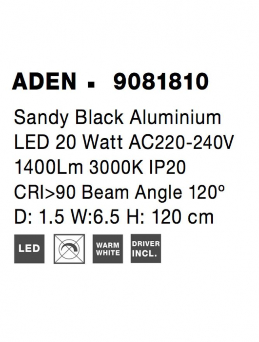9081810 Aplica Nova Luce ADEN LED 20W 1400lm 3000K Aluminium Sandy Black Nedimabil IP20 [8]