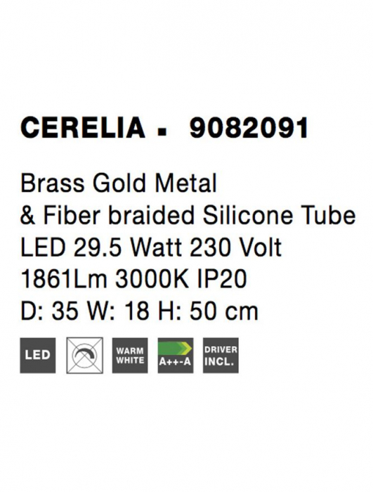 9082091 Aplica Nova Luce CERELIA LED 29W 1861lm 3000K Metal & Fiber Braided Silicone Tube Brass Gold Nedimabil IP20 [8]