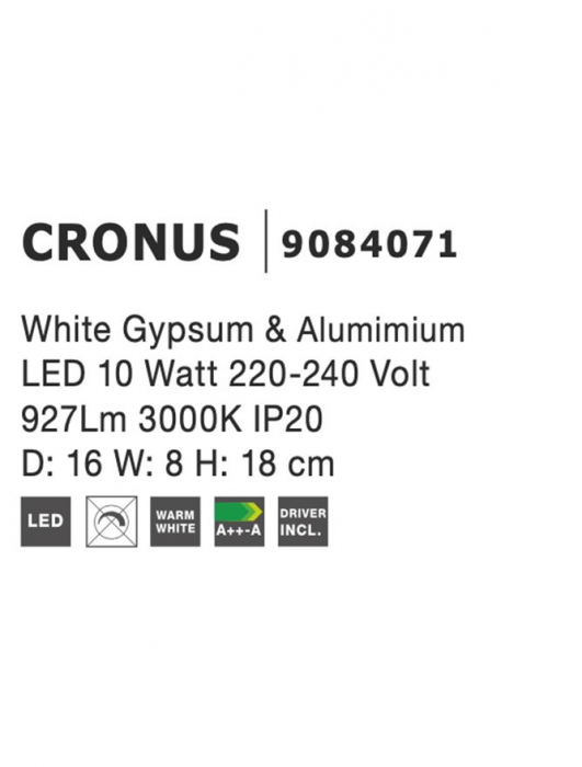 9084071 Aplica Nova Luce CRONUS LED 10W 927lm 3000K Gypsum & Aluminium White Nedimabil IP20 [10]
