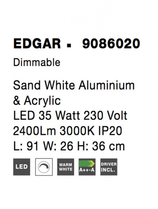 Plafoniera Nova Luce EDGAR 9086020 LED 35W 2400lm 3000K IP20 Aluminiu/Acril Sandy White [6]