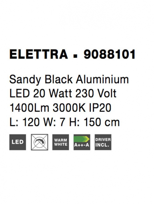 9088101 Lustra Nova Luce ELETTRA LED 20W 677lm 3000K Aluminium Sandy Black Nedimabil IP20 [9]