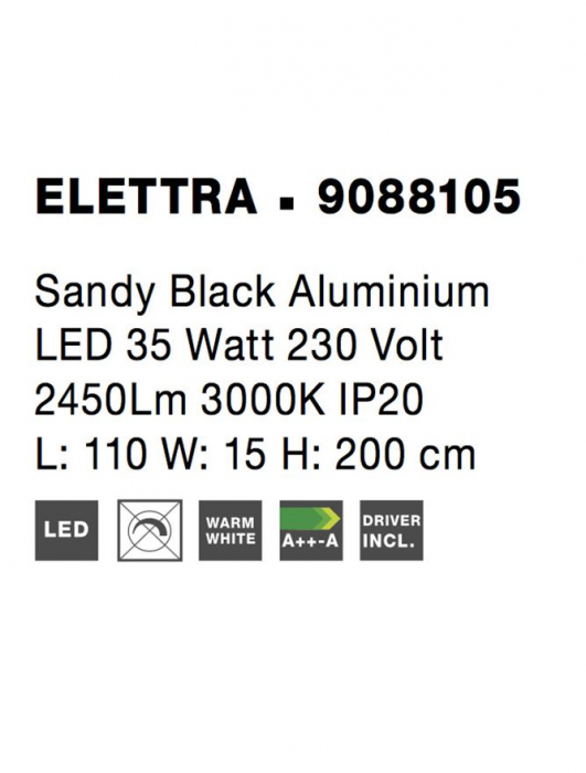 9088105 Suspensie Nova Luce ELETTRA LED 35W 2450lm 3000K IP20 Aluminiu Sandy Black [8]