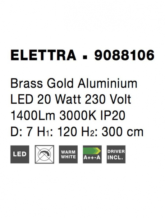 9088106 Lampadar Nova Luce ELETTRA LED 20W 698lm 3000K Aluminium Brass Gold Nedimabil IP20 [8]