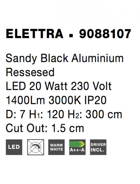 9088107 Lampadar Nova Luce ELETTRA LED 20W 698lm 3000K Aluminium Sandy Black Nedimabil IP20 [9]