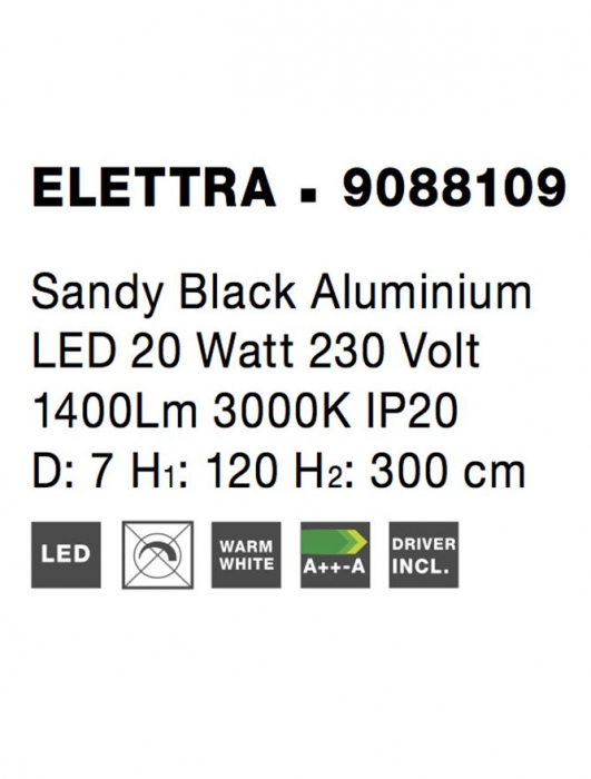9088109 Lampadar Nova Luce ELETTRA LED 20W 698lm 3000K Aluminium Sandy Black Nedimabil IP20 [10]