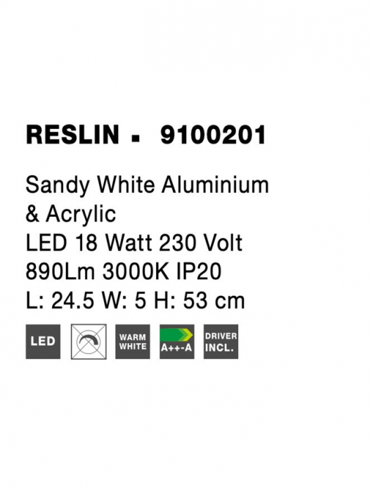 9100201 Aplica Nova Luce RESLIN LED 20W 890lm 3000K Aluminium & Acrylic Sandy White Nedimabil IP20 [8]