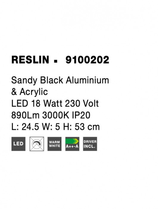 9100202 Aplica Nova Luce RESLIN LED 20W 890lm 3000K Aluminium & Acrylic Sandy Black Nedimabil IP20 [10]