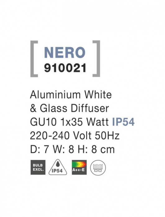 910021 Aplica Nova Luce NERO GU10 1x35W lm  IP54 Aluminium Glass Diffuser White Light Down [3]