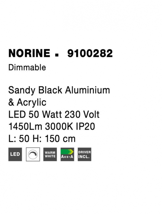 9100282 Suspensie Nova Luce NORINE LED 50W 1450lm 3000K IP20 Aluminiu/Acril Sandy Black [8]