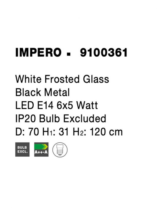 9100361 Lustra Nova Luce IMPERO E14 6x5W lm  IP20 Metal& Sticla White Frosted [8]