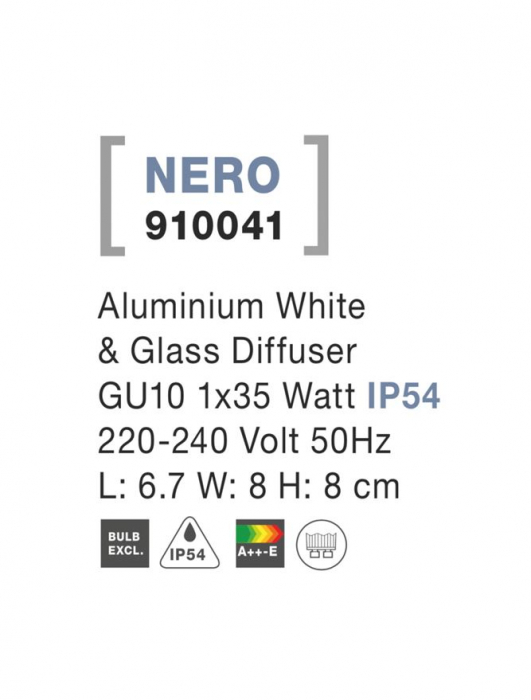 910041 Aplica Nova Luce NERO GU10 1x35W lm  IP54 Aluminium Glass Diffuser White Light Down [3]