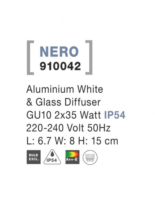 910042 Aplica Nova Luce NERO GU10 2X35W lm  IP54 Aluminium Glass Diffuser White Light Up&Down [3]