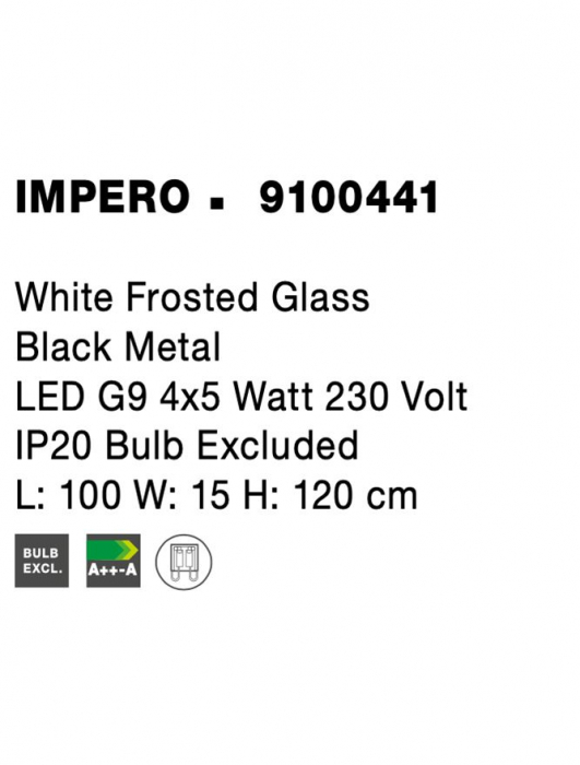9100441 Suspensie Nova Luce IMPERO G9 4x5W IP20 Glass/Metal White Frosted Black [8]