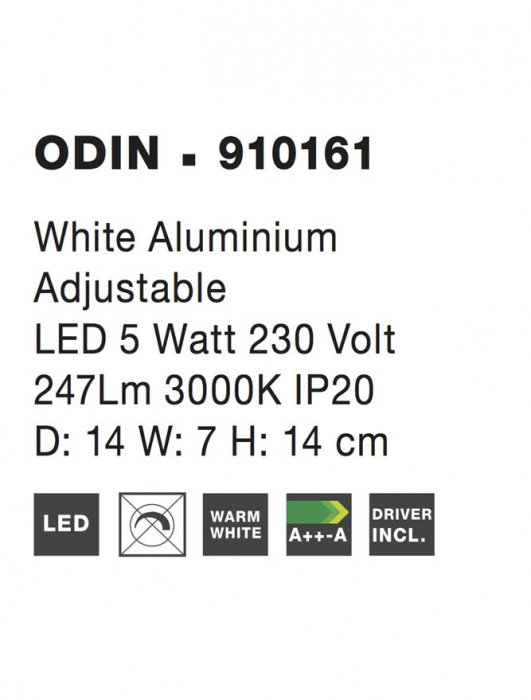 910161 Aplica Nova Luce ODIN LED 5W 247lm 3000K Aluminium White Nedimabil IP20 [5]