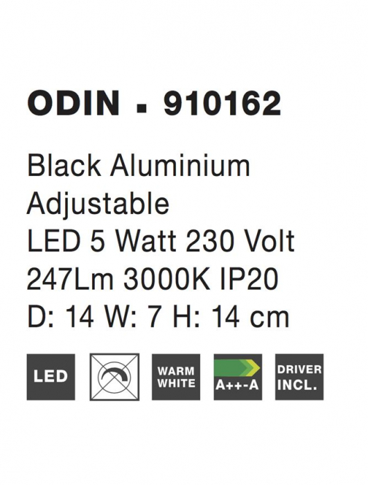 910162 Aplica Nova Luce ODIN LED 5W 247lm 3000K Aluminium Black Nedimabil IP20 [6]
