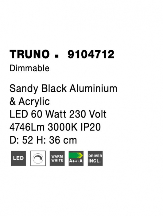 9104712 Plafoniera Nova Luce TRUNO LED 60W 4746lm 3000K Aluminium & Acrylic Sandy Black Dimabil Triac IP20 [8]