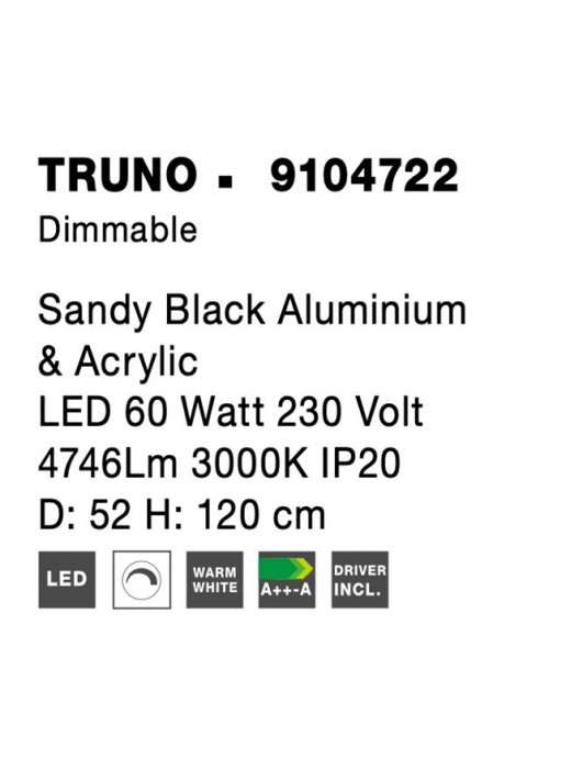 9104722 Suspensie Nova Luce TRUNO LED 60W 4746lm 3000K IP20 Aluminiu & Acril Sandy Black [8]