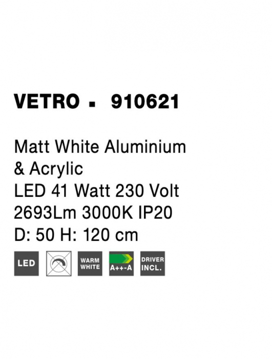910621 Pendul Nova Luce VETRO LED 41W 2693lm 3000K IP20 Aluminiu/Acril Matt White [8]