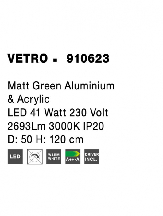 910623 Pendul Nova Luce VETRO LED 41W 2693lm 3000K IP20 Aluminiu/Acril Matt Green [8]