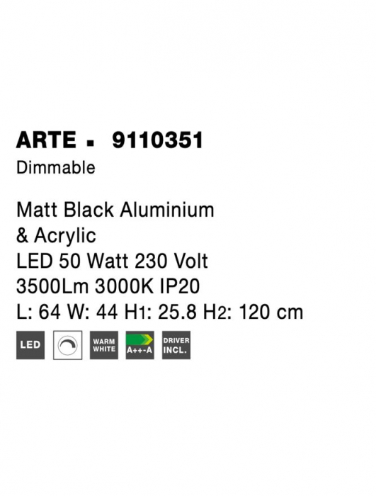 9110351 Suspensie Nova Luce ARTE LED 50W 3500lm 3000K IP20 Aluminiu/Acril Matt Black [8]