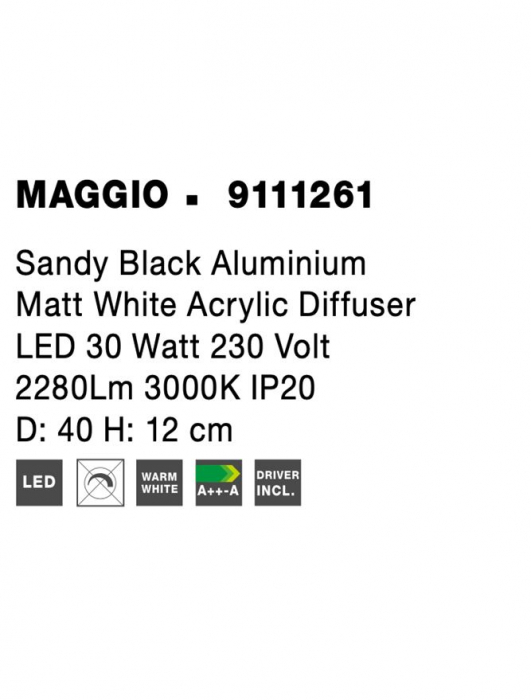 9111261 Plafoniera Nova Luce MAGGIO LED 24W 2280lm 3000K Aluminium Sandy Black Nedimabil IP20 [7]