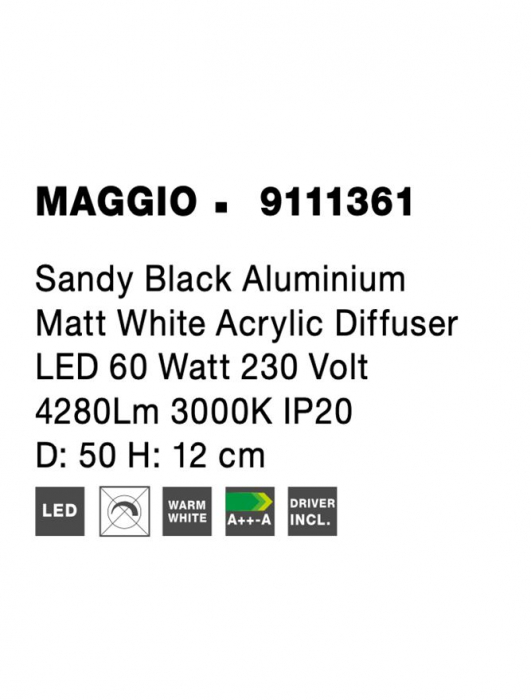 9111361 Plafoniera Nova Luce MAGGIO LED 60W 4280lm 3000K Aluminium Sandy Black Nedimabil IP20 [8]