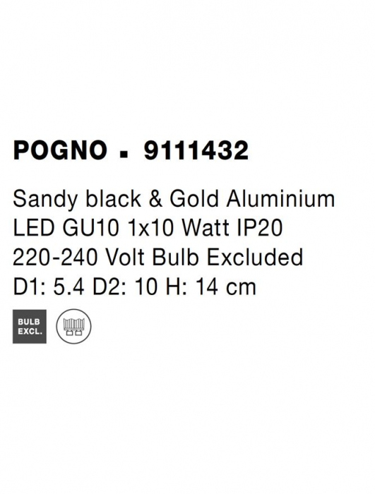 9111432 Aplica Nova Luce POGNO GU10 1x10W   Aluminium Sandy Black & Gold  IP20 [9]