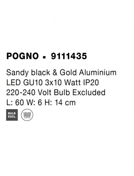 9111435 Plafoniera Nova Luce POGNO GU10 3x10W   Aluminium Sandy Black & Gold  IP20 [8]